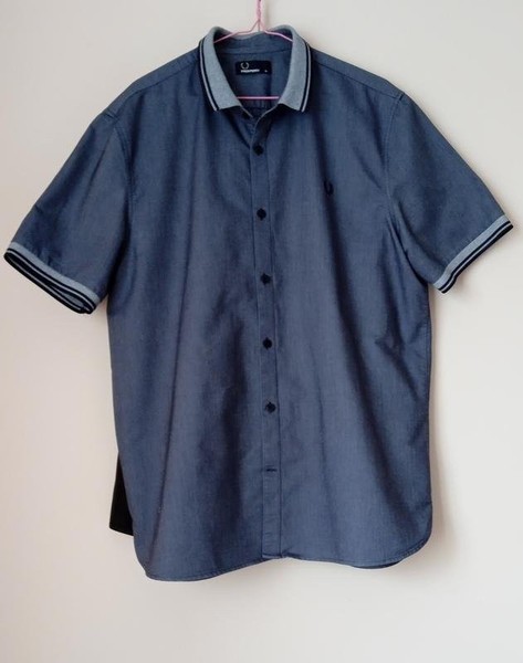 Men Fred Perry Shirt Navy Cotton XL