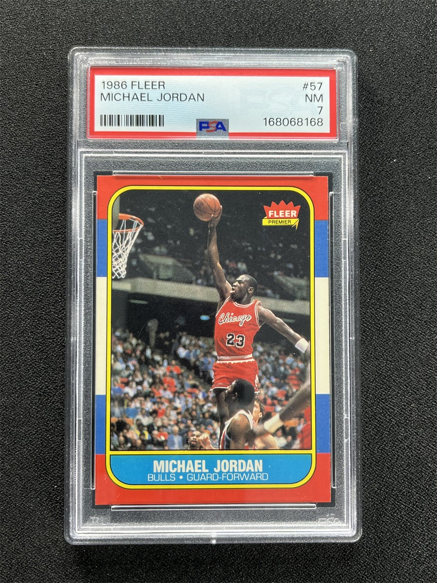 1986 Fleer Premier Michael Jordan #57 Rookie RC Chicago Bulls PSA 7 NM