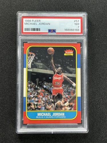1986 Fleer Premier Michael Jordan #57 Rookie RC Chicago Bulls PSA 7 NM