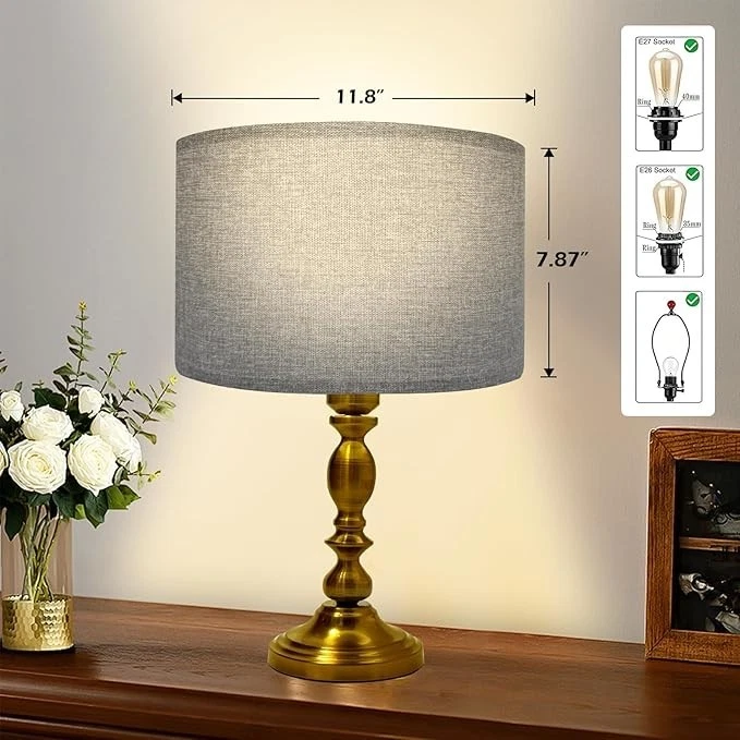 鼓灯罩适用于台灯 12 英寸顶部 x 12 英寸底部 x 8 英寸高亚麻 — 第 3/3 张图片