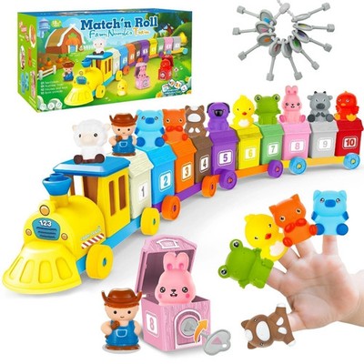 Farm Animals Train Set for Toddlers - Montessori Learning Toy with Puppets