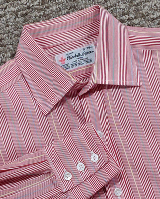 Turnbull & Asser Dress Shirt Mens 15-38 Cotton Red Multi Striped Made England