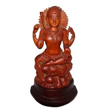 Hand Carved Lakshmi Hindu Goddess Wood Statue Balinese Deity Figure 16cm