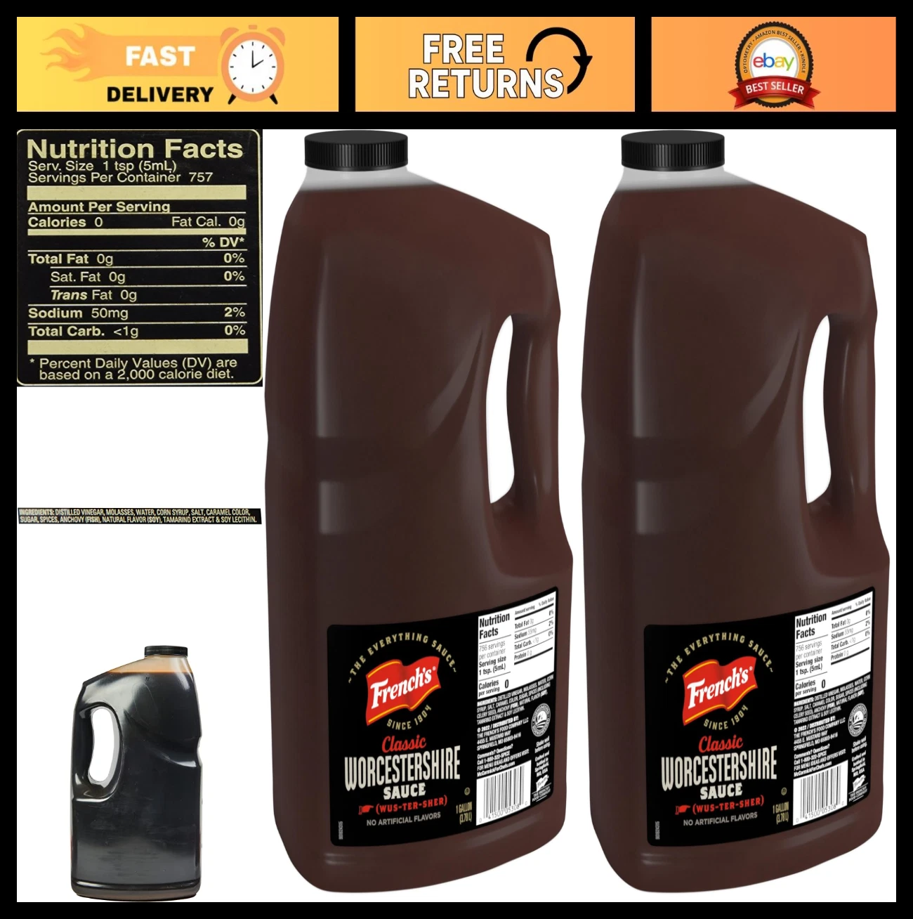 Gluten-Free Worcestershire Sauce - 1 Gallon, Meat Tenderizer & Marinade (2 Pack)