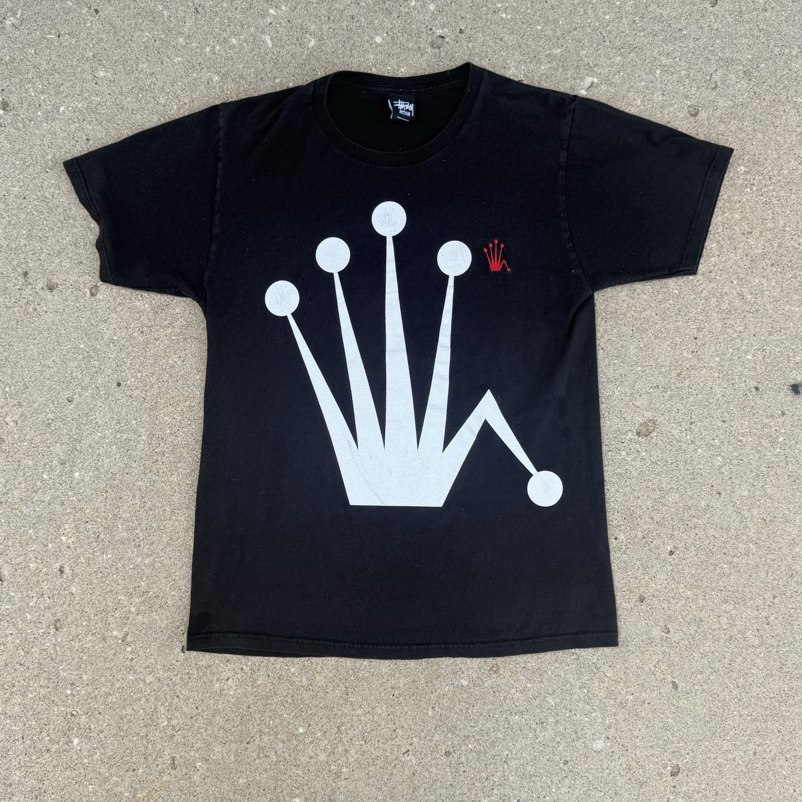 Black Crowned Stüssy Tee Size M Some Slight Stains On Back But Not Noticeable