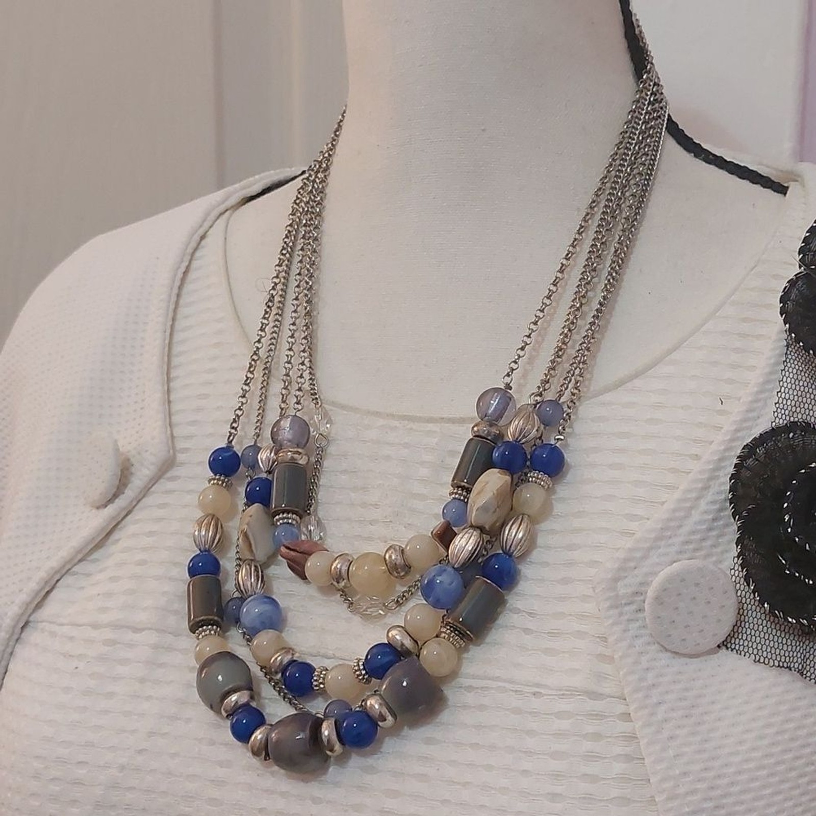 Multicolor Chunky Beads 5 Strands Statement Neckl… - image 3