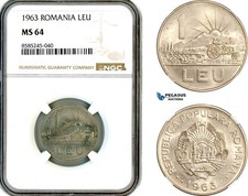 AL463, Romania, People s Republic, 1 Leu 1963, Bucharest Mint, NGC MS64
