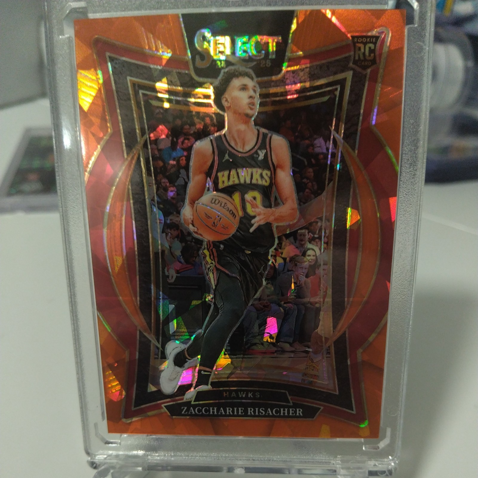 2024-25 Panini Select Zaccharie Risacher Orange Cracked Ice Prizm RC #86 048/275