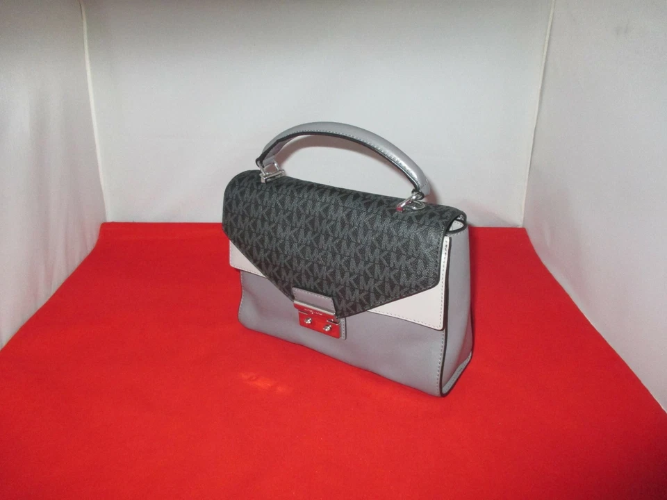 Кожаная сумка Michael Kors Sloan средний размер верхняя ручка 268 долл. США черная / серая No2910 - Изображение 3 из 4