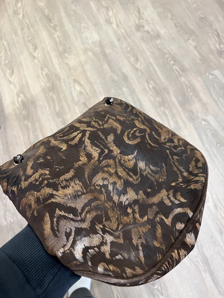 BOLSO MARRÓN CESARE PICCINI FLORAL CUERO TERCIOPELO RARO AÑOS 90 Foto 4 de 4