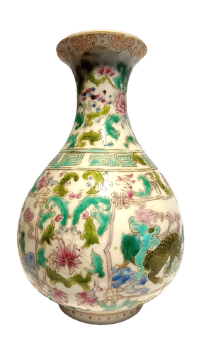 Vaso cinese smaltato decorato con fiori e animali - Foto 7 di 23