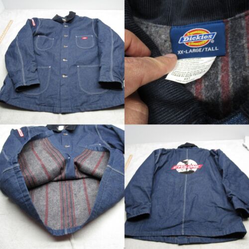 Vintage Dickies Denim Jacket Men XXL Tall Blue Chore Barn Blanket Lined Corduroy