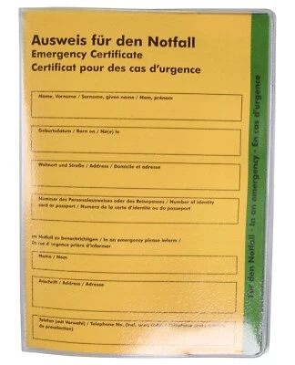 Internationaler Notfallpass / Schutzhülle transparent - Ausweis für den Notfall