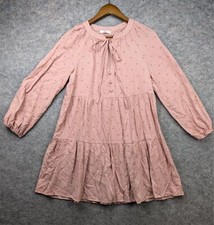 Anthropologie Mine Dress Women Small Pink Swiss Dot Tiered Long Sleeve Mini Boho