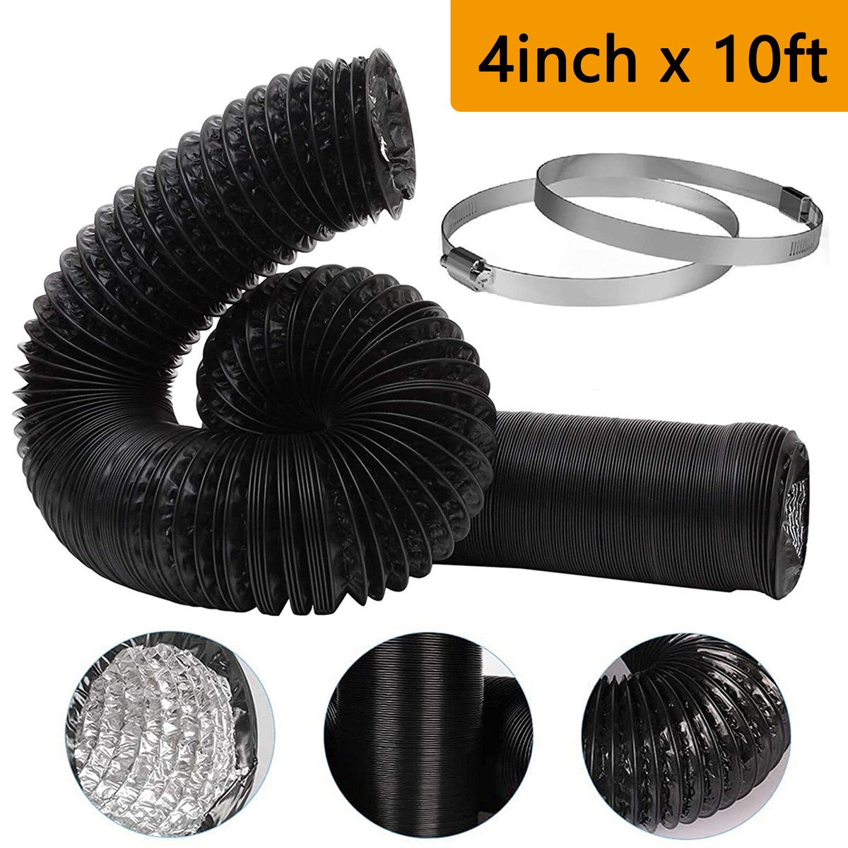Multipurpose Dryer Vent Hose 4'' Insulated Flexible Duct 10FT with