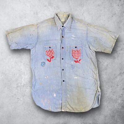 Vintage 40s 50s Hercules Sanforized Chambray Shirt Workwear Size 