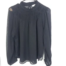 Loft Top Womens S Poplin Sheer Long Sleeves High Ruffle Neck Witchy Corpcore