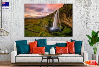 Seljalandsfoss Waterfall & Sunset Wall Canvas Home Decor Australian ...