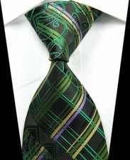 Hot Classic Paisleys Green Purple JACQUARD WOVEN 100 Silk Men's Tie Necktie