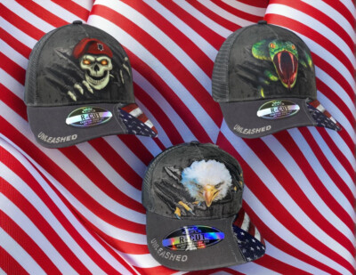 Unleashed Eagle Skull Snake American Flag Cap Hat Adjustable