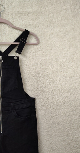 H M Women Jumpsuit 4 Black Cotton Blend Sleeveless Zip Up Overall Denim Pants - Picture 3 of 18