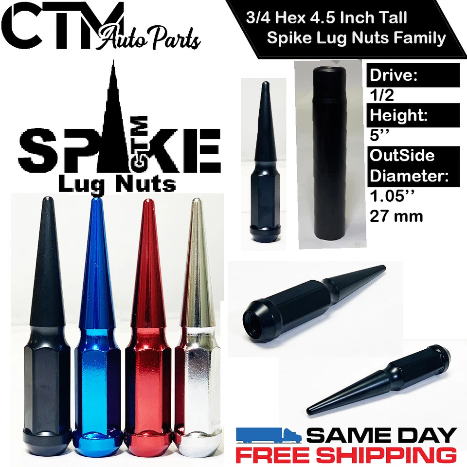 20 PCS JEEP 4.5'' BLACK 12X1.5 SPIKE WHEEL LUG NUT +KEY FIT COMPASS PATRIOT - Image 2 of 2