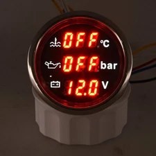 52mm 3 in 1 Waterproof Digital Water Temperature Oil Pressure Gauge Voltmeter