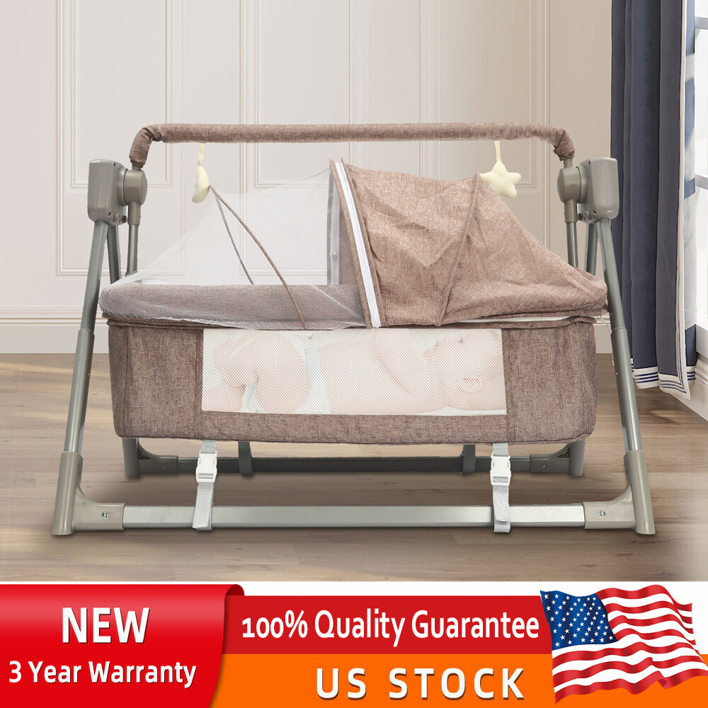 Portable Electric Baby Swing Cradle Bassinet Rocking Crib Infant Bed Cradle New