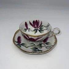 Hand Printed Vintage Antique Floral Collectible Small Tea Cup & Saucer Set