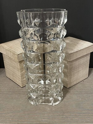 Vintage Luminarc Lead Crystal  Heavy, Cut Square, Tall MCM Flower Vase