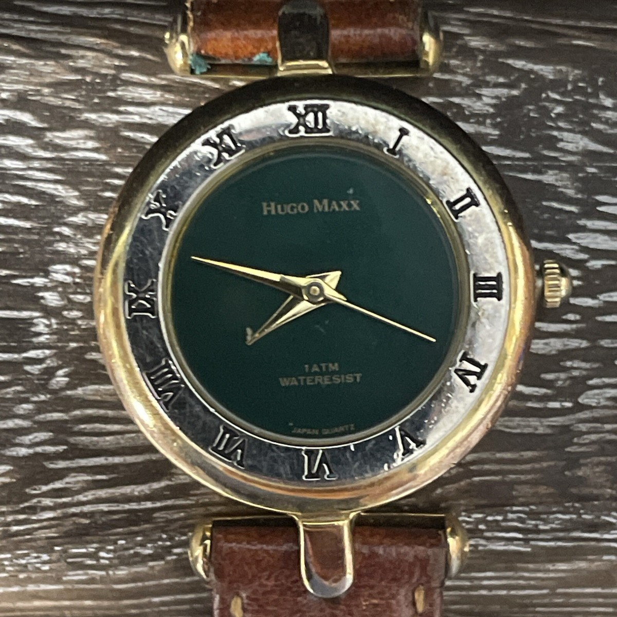 HUGO MAXX 18K GOLD PLATED STAINLESS STEEL WATCH LADY LEATHER BAND New  Battery