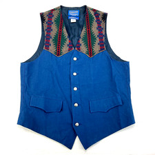 Pendleton High Grade Western Wear Blue Button Vest Denim Men's Size Small