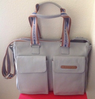 A. TESTONNI MENS $2000 LIGHT GRAY 100% LEATHER BAG NWOTAG ITALY   