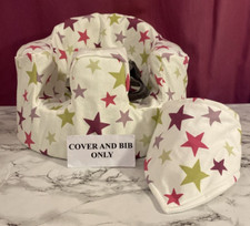 handmade cover with harness holes for bumbo seat and bib white multi red stars