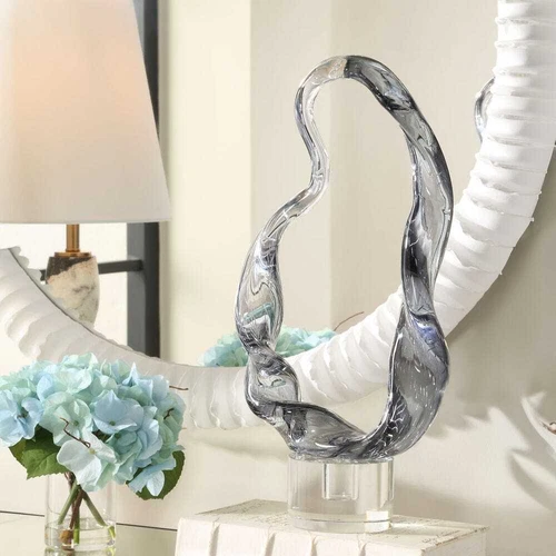 Modern Art Smoked Glass 20" Luminous Twist Sculpture Uttermost 18242 - Picture 1 of 5