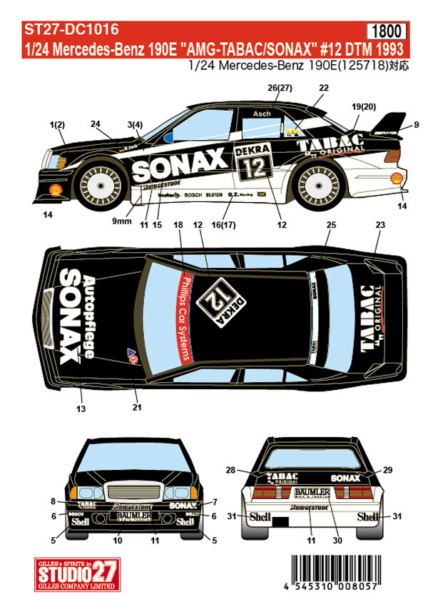 STUDIO 27 Decals ] 1/24 Mercedes-Benz 190E 