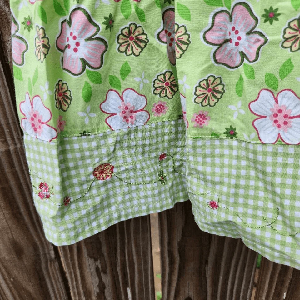 Gingham Green Classic Vintage Dress Floral Sleeveless Girls Size 6X Button Back - Image 2 of 4