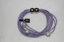 Leather Bracelet PURPLE Magnetic Clasp THREE RHINESTONE BEADS Multiple Strands