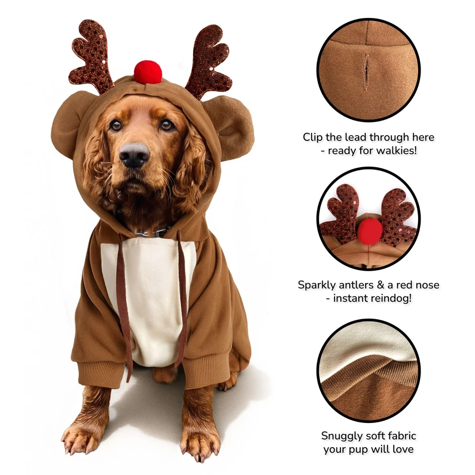 Dog Reindeer Jumper Costume Outfit Hoodie Puppy Dogs Coat Sweater S-XXL Sizes - Image 3 of 4