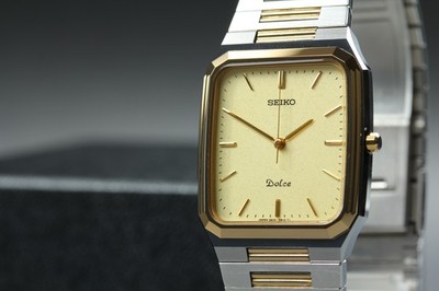 Vintage 1990 [NEUWERTIG] Seiko Dolce 5E31-5B0A Gold Dial Tank Quartz Herrenuhr