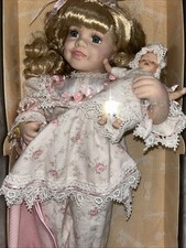 Beautiful Limited Collectors Edition Porcelain Doll Holding Her Baby Doll