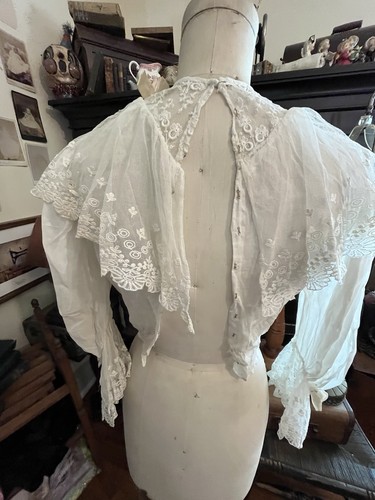 1809🌟Antico corsetto pizzo petto di piccione edoardiano vintage balza superiore polsini larghi - Foto 5 di 23