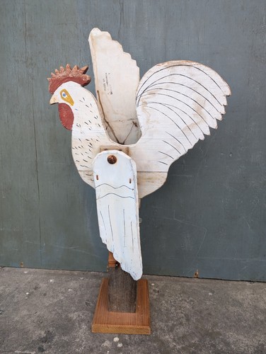Vintage Wooden Rooster Whirligig Folk Art – Signed P.J. Anderson, Cohocton NY - Picture 21 of 24