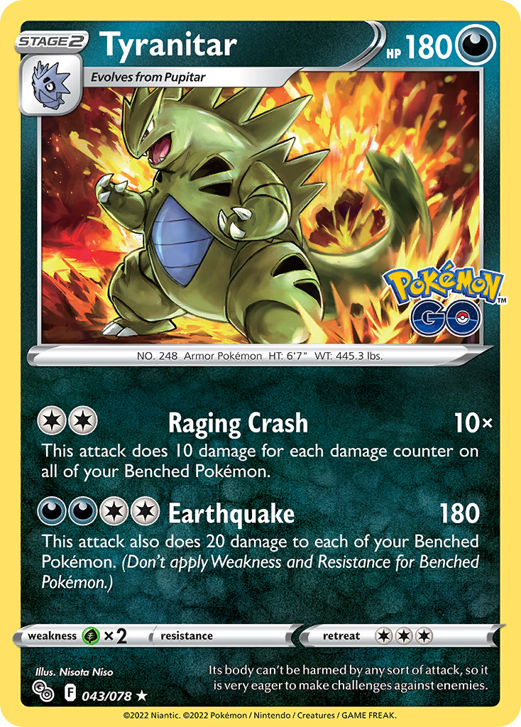 Tyranitar 043/078 Holo Rare Pokemon GO Pokemon Near Mint