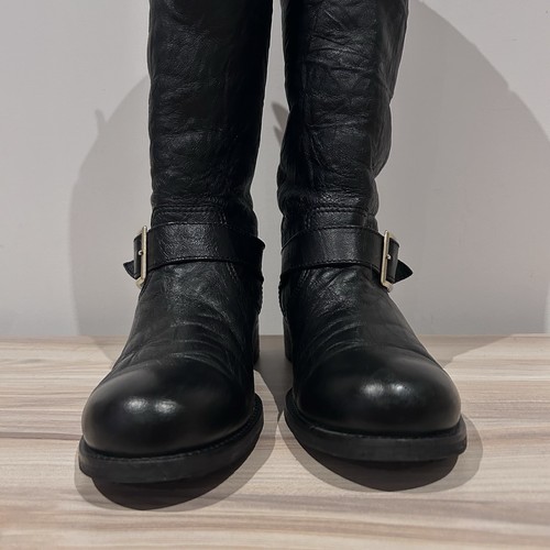 Jimmy Choo Boots Size 37.5 (6.5) Black Leather Biker Fur Lined - Picture 9 of 15