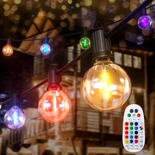 RGBW Outdoor LED String Lights, 25FT w/Remote, Timer, 13 Bulbs