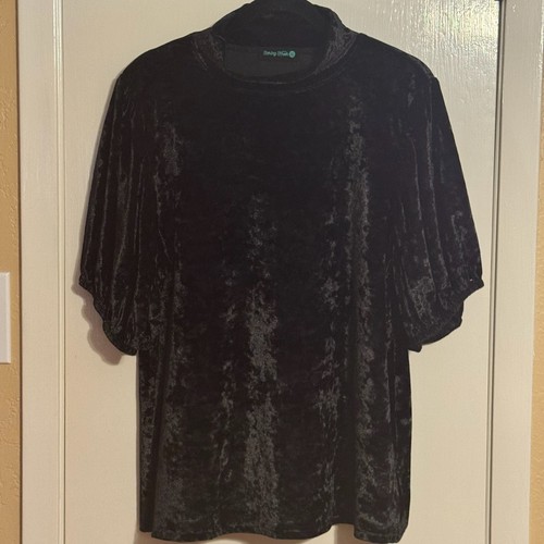 Sterling Kreek Black Crushed Velvet Mock Neck Top with Short Sleeves Size XL
