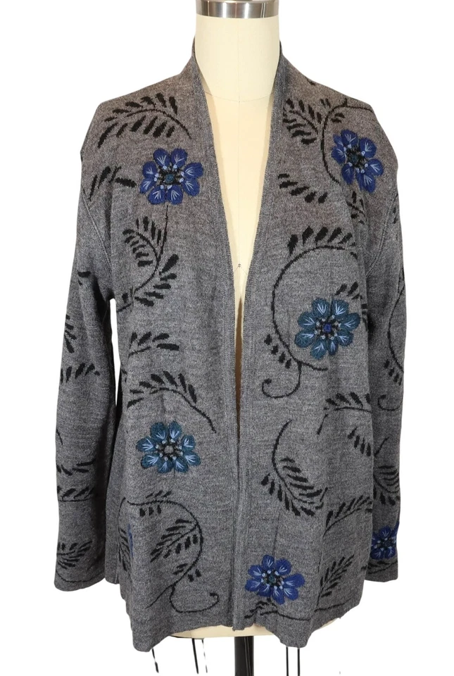 Cárdigan Morning Glory Alpaca Reversible Bordado Frente Abierto Talla Única M/L Foto 4 de 4