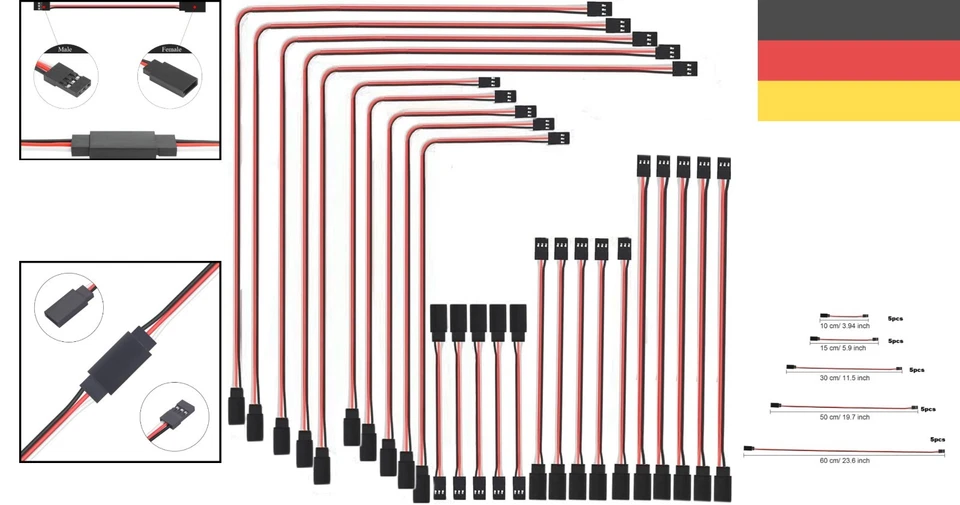 RC Servo Verlängerungskabel 3 Pin, JR Stecker, 10-60cm, 25 Stück - Bild 2 von 4