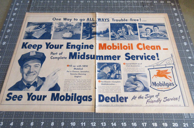1946 Mobil Keep Your Engine Mobiloil Clean 2-page Vintage Print Ad Red Horse